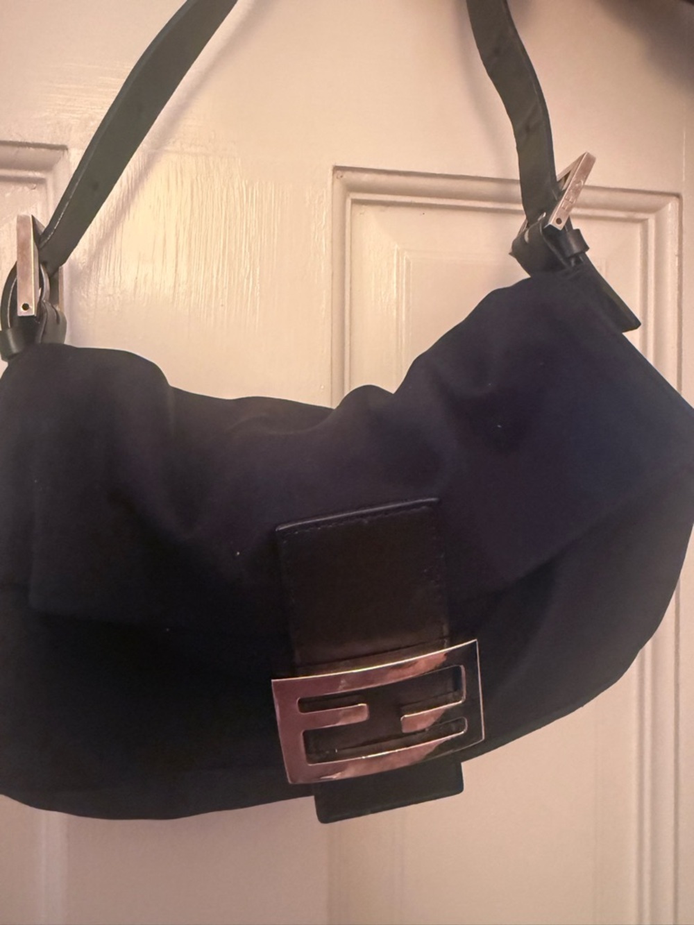 Fendi Black Shoulder Bag with Silver Buckle